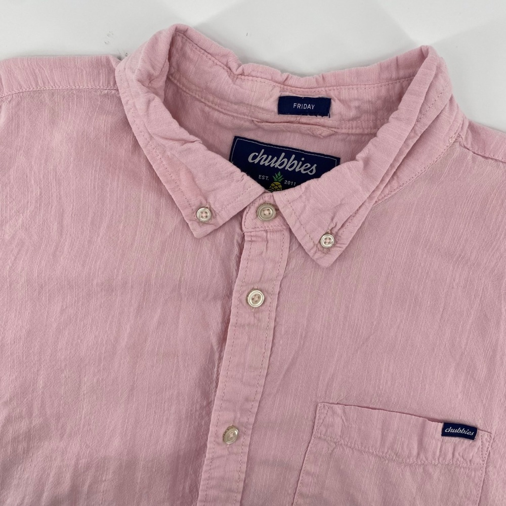 Chubbies Friday Shirt Mens Large Solid Pink Short Sleeve Button Down Cotton